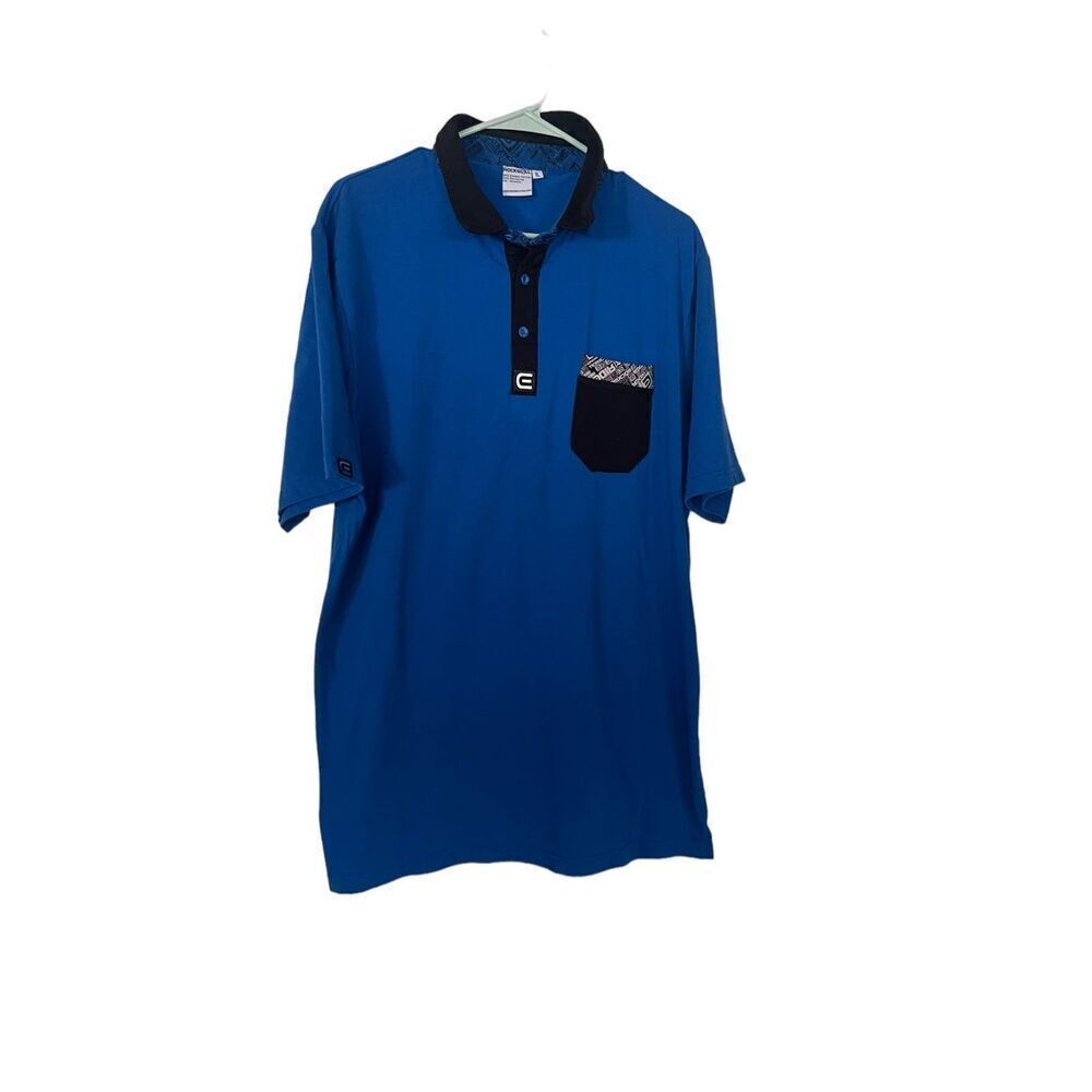 RockWell Mens Blue Black Cotton Blended Collared Short Sleeve Polo Shirts XL